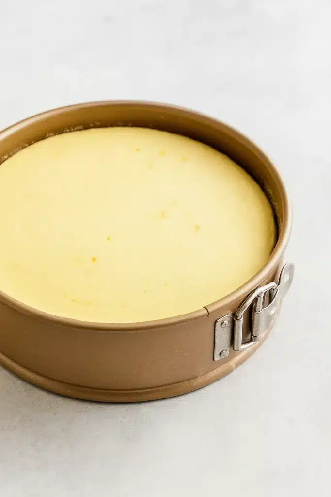 Eggnog Cheesecake – A Creamy, Festive Holiday Dessert 11 Baked eggnog cheesecake in springform pan with smooth golden top