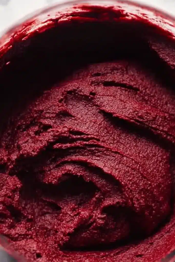 Red Velvet Cookies Recipe | Soft, Chewy & Amazing Treat 10 Red velvet cookie dough in mixing bowl with rich crimson color
