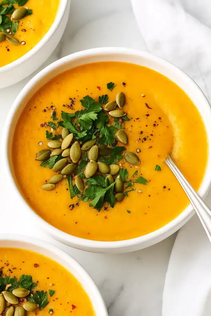 Roasted Butternut Squash Soup | Simple, Cozy & Delicious 14 Creamy roasted butternut squash soup topped with parsley and pumpkin seeds
