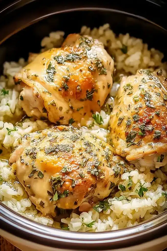 Slow Cooker Lemon Herb Chicken and Rice