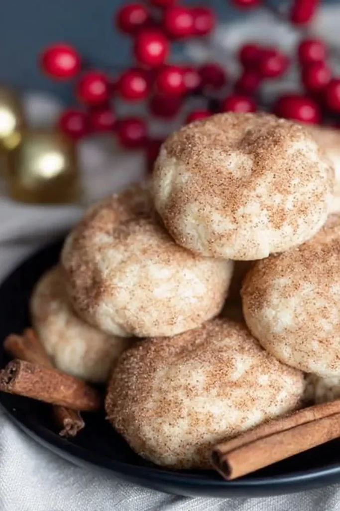 Cheese Cookies Recipe | Simple & Delicious Holiday Treat 7 Close-up of soft white cheese cookies with cinnamon sugar on a white surface