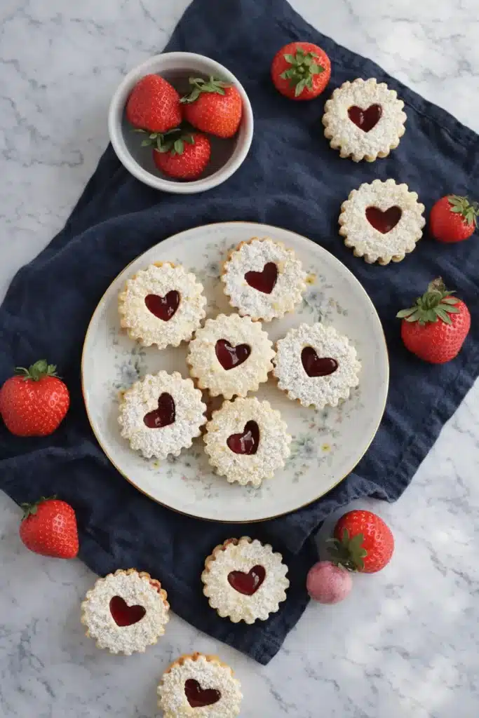 Soft and sweet Linzer cookies with jam hearts
