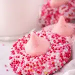 Strawberry Kiss Cookies with pink chocolate and Valentine sprinkles
