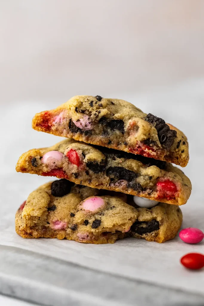 valentines day oreo mms cookies | Amazing Sweet Treat 9 Stacked Valentines Day Oreo M&M’s cookies showing soft chewy centers