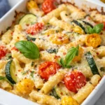 Best Baked Feta Pasta with Vegetables in a creamy sauce with roasted tomatoes and zucchini