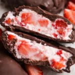 Chocolate strawberry yogurt clusters with creamy yogurt and fresh strawberries inside