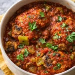 Crockpot Chicken Cacciatore with mushrooms, peppers, and tomato sauce