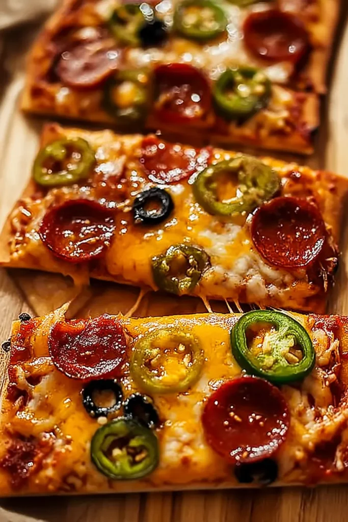 Delicious Hot Honey Flatbread Pizza: Sweet Heat for Dinner Nights 6 Delicious Hot Honey Flatbread Pizza slices with melted cheese, pepperoni, and jalapeños