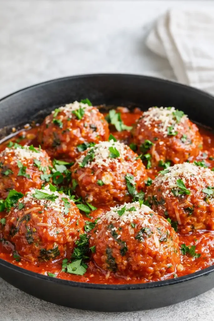 Ground Turkey and Kale Meatballs | Simple, Juicy & Healthy 5 Ground turkey and kale meatballs in marinara sauce with Parmesan and parsley