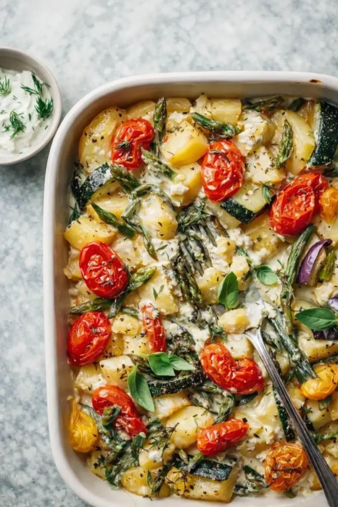 Healthy Baked Feta Orzo | Quick & Delicious Dinner Idea 6 Healthy baked feta orzo with roasted Mediterranean vegetables and creamy feta sauce