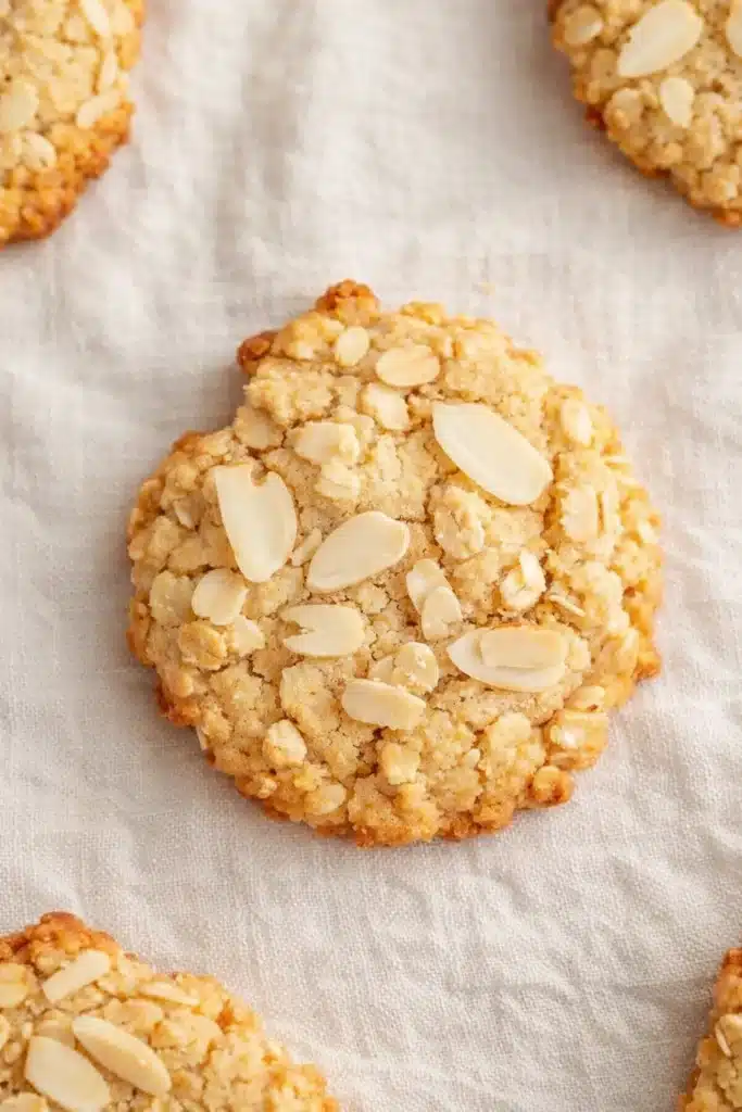 Healthy sugar free oatmeal cookies with almond flour on white cloth