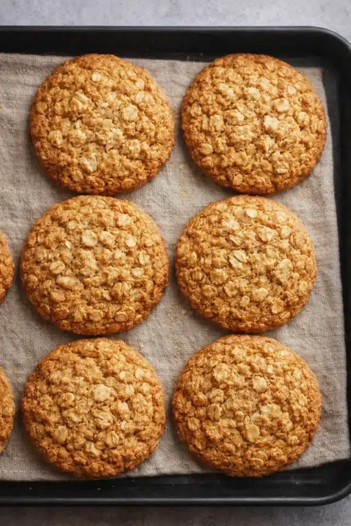 Freshly baked low sugar applesauce oatmeal cookies on a tray