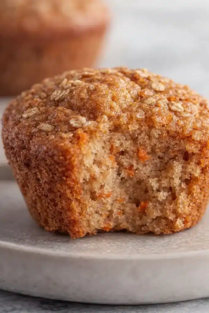 Moist apple muffin for babies with oats and carrot on a stone plate