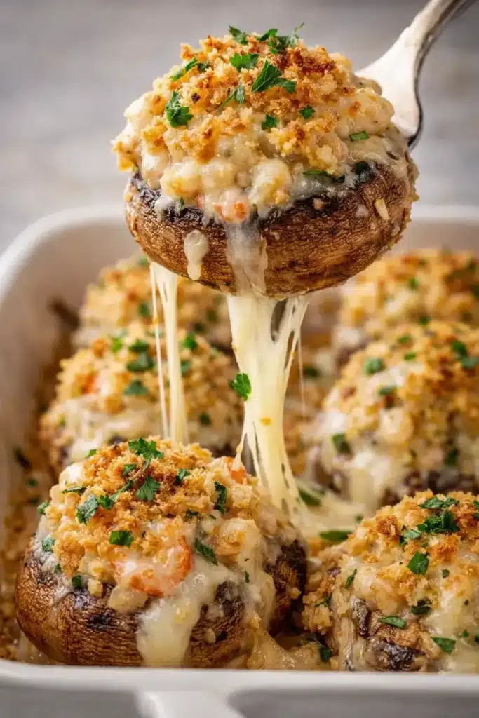 Olive Garden Stuffed Mushrooms – Easy & Delicious Copycat 5 Olive Garden stuffed mushroom with melted cheese and golden breadcrumb topping