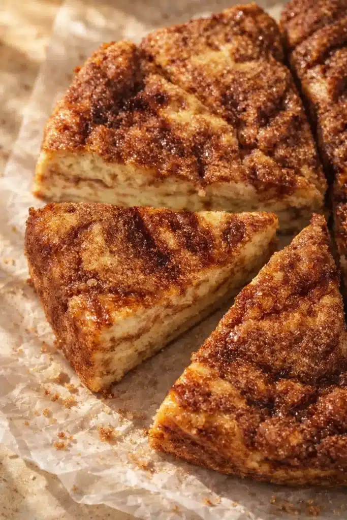 Sweet cinnamon swirl eggnog bread pudding with golden crust and cinnamon sugar