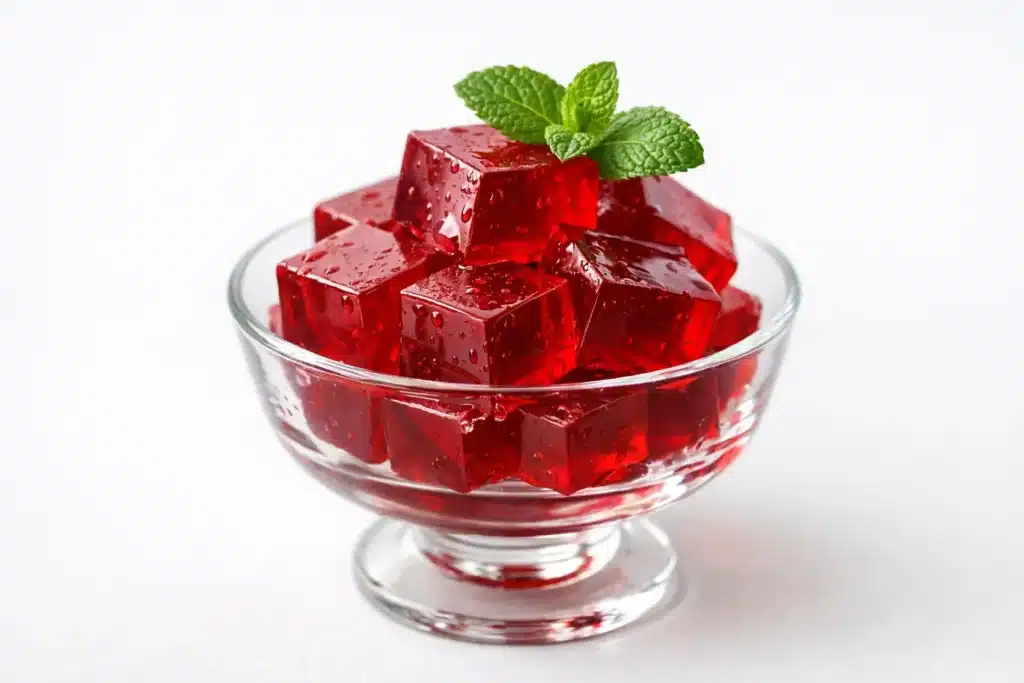 What are the 3 ingredients in the gelatin trick 13 What are the 3 ingredients in the gelatin trick red gelatin cubes in a glass bowl with mint