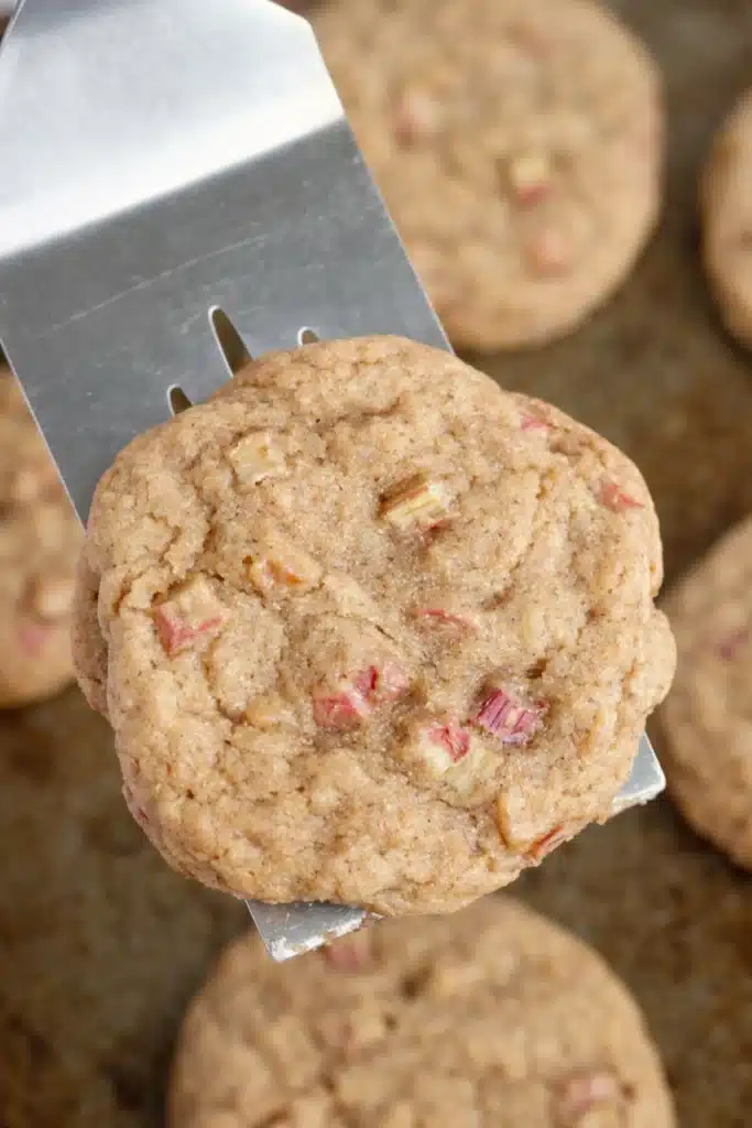 Brown Sugar Rhubarb Cookies Amazing Sweet Treat 9 Brown Sugar Rhubarb Cookies fresh from oven on spatula