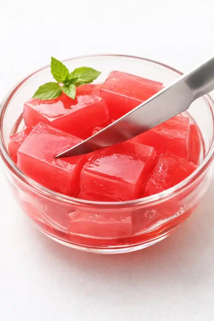 What are the 3 ingredients in the gelatin trick 20 Cutting set gelatin into cubes for the gelatin trick cubes recipe