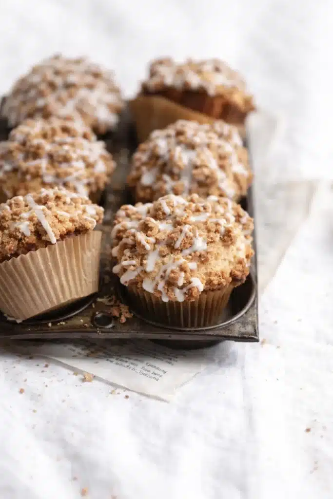 Coffee Cake Muffins Ultimate Cozy Breakfast Treat 6 Coffee Cake Muffins with cinnamon streusel in muffin tin