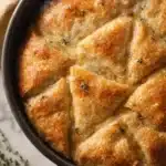 Golden-brown crock pot ground turkey pot pie with flaky crust and thyme