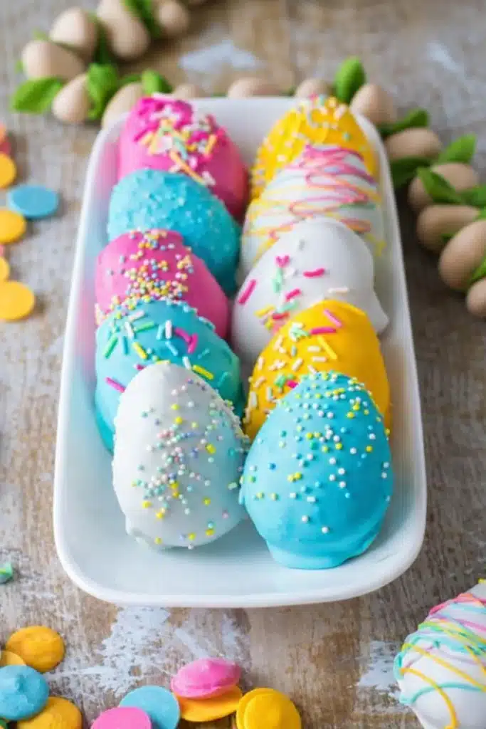 Colorful Easter Egg Oreo Balls with pastel candy coating and sprinkles