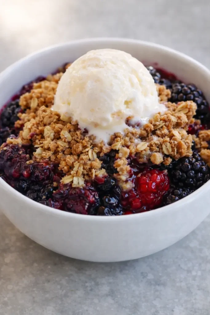 Flaky Berry Crisp with Frozen Berries | Easy & Delicious 6 Flaky berry crisp with frozen berries topped with vanilla ice cream