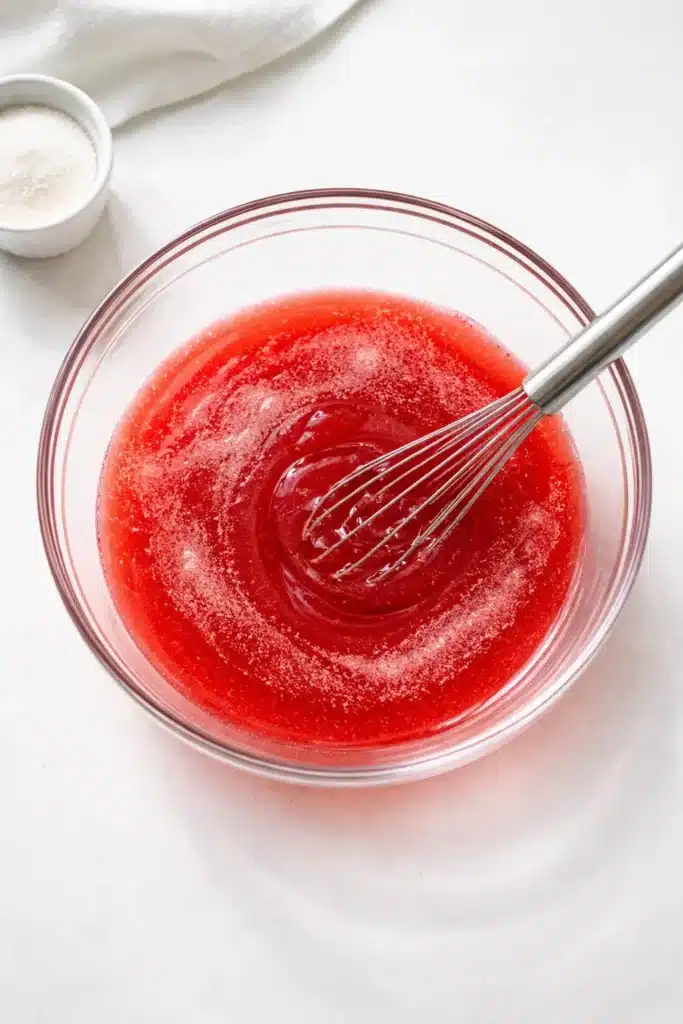 What are the 3 ingredients in the gelatin trick 15 Gelatin dissolving in liquid showing how the three ingredients work together