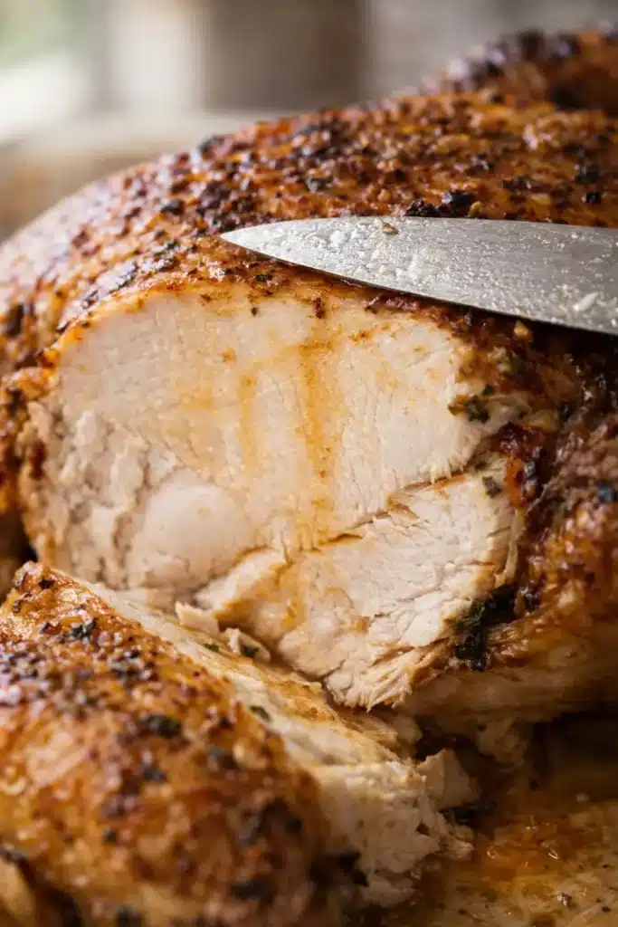 Roast Chicken with Garlic Herb Butter Recipe Guide 7 Roast Chicken breast sliced showing juicy white meat