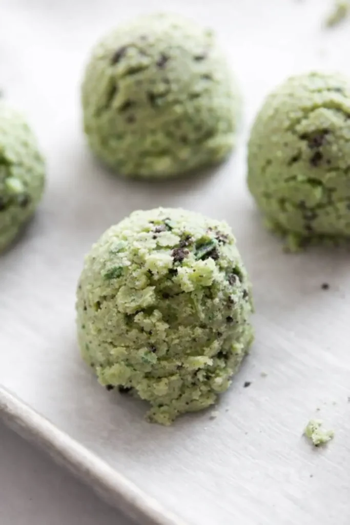 Soft Mint Oreo Shamrock Shake Cookies for St. Patrick’s Day 6 Oreo Shamrock Shake Cookies dough balls ready for baking