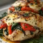 Roasted Red Pepper Mozzarella Stuffed Chicken