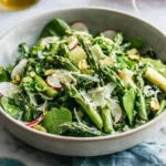 Simple Easter Vegetable Salad with asparagus, snap peas, radishes, and lemon dressing