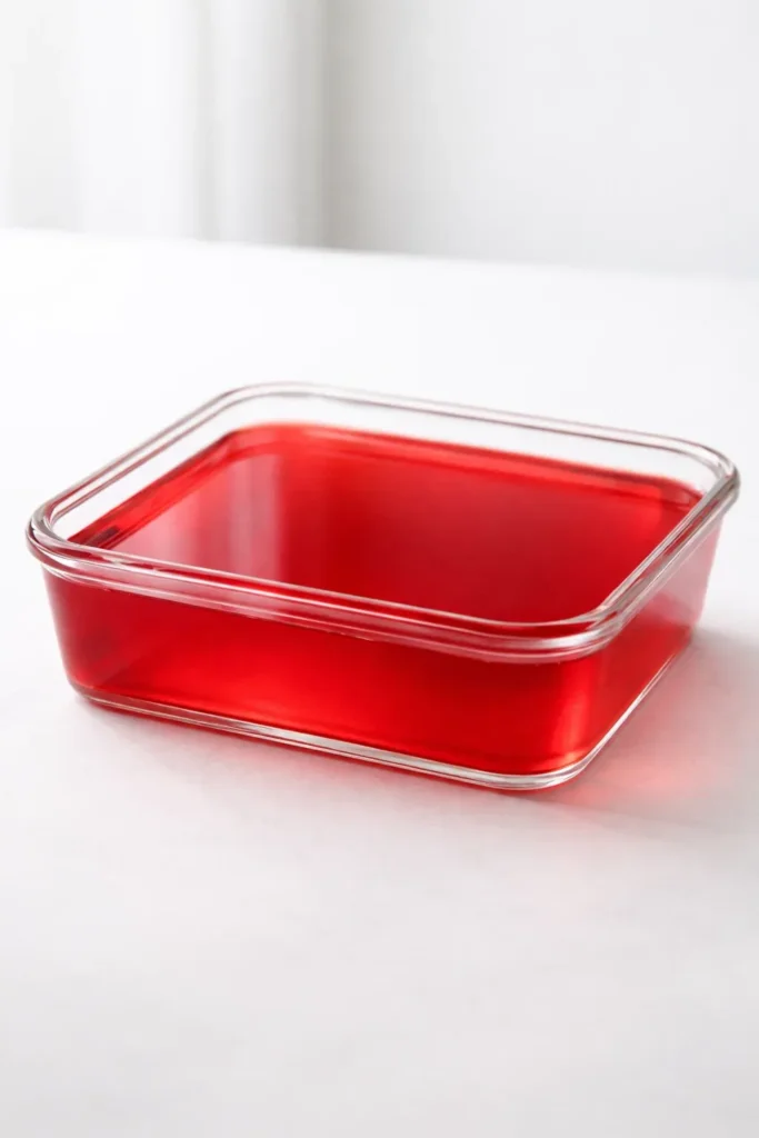 What are the 3 ingredients in the gelatin trick 19 Gelatin trick mixture poured into a glass container to chill and set