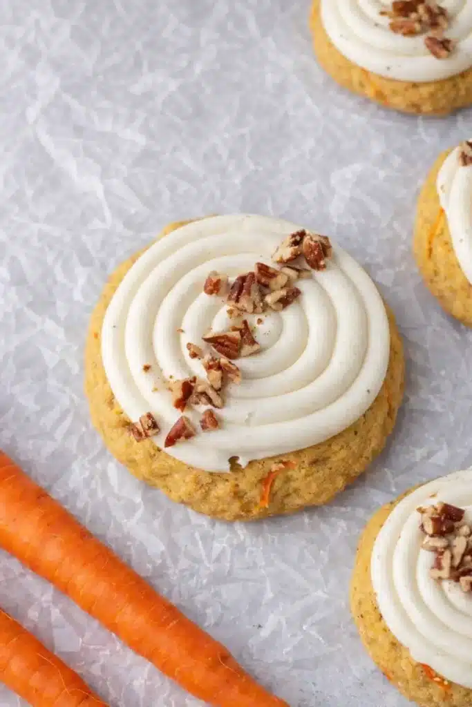 Spiced Crumbl Carrot Cake Cookies copycat recipe 8 Spiced Crumbl Carrot Cake Cookies copycat recipe with cream cheese frosting