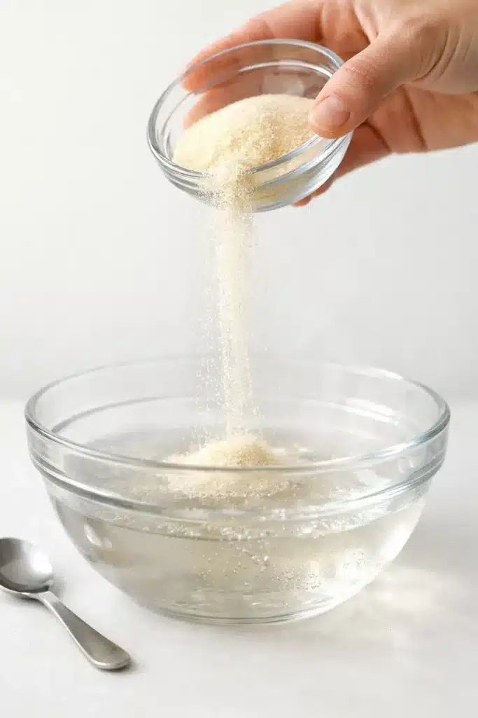 What are the 3 ingredients in the gelatin trick 16 Adding unflavored gelatin to hot liquid for the gelatin trick drink