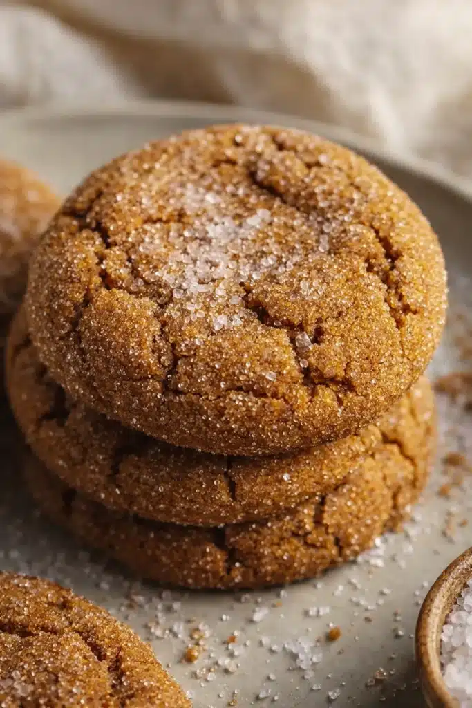 Buttery Honey Pumpkin Cookies: A Soft, Sweet Fall Favorite 5 stacked buttery honey pumpkin cookies sprinkled with sugar