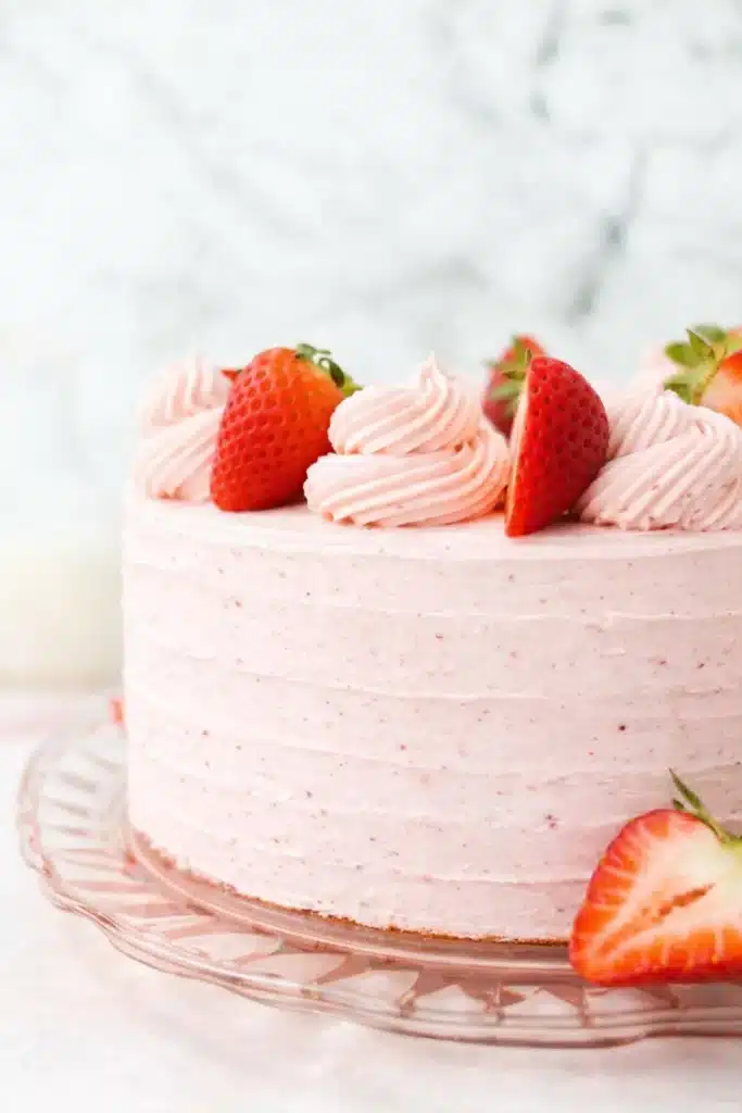 Strawberry Cake with Strawberry Frosting | Sweet & Simple 7 Whole strawberry cake with strawberry frosting and fresh strawberries