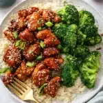 Air Fryer Teriyaki Chicken Quick Amazing Dinner 5 Air fryer teriyaki chicken with rice and broccoli topped with sesame seeds