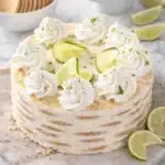 Carlota de Limón Mexican lime icebox cake with whipped cream and lime slices