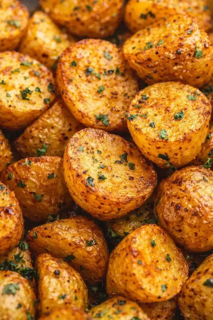 Crispy air fryer roasted potatoes with golden edges and parsley