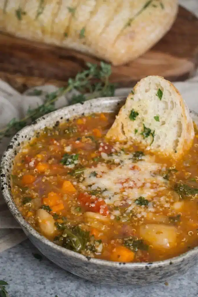 winter minestrone soup with beans vegetables and bread