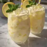 Lemon Creamade Easy Amazing Creamy Drink 7 Creamy lemon creamade with ice, mint, and lemon slices in glass