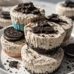 No bake Oreo cheesecake bites with chocolate cookie crust and creamy cookies and cream filling