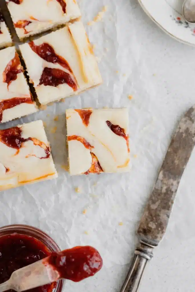 Rhubarb Cheesecake Squares Recipe That Feels Amazing 6 Rhubarb Cheesecake Squares with rhubarb swirl and buttery crust