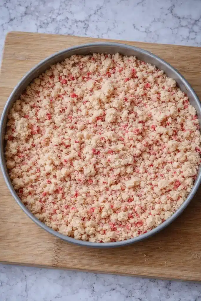 Strawberry Crunch Cheesecake Amazing Easy Treat 5 Strawberry Crunch Cheesecake crumb topping in springform pan