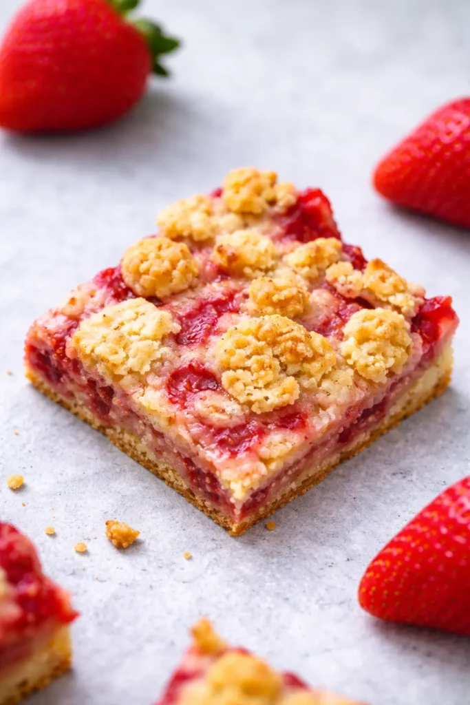 Strawberry Oatmeal Bars with crumbly topping and jammy strawberry filling