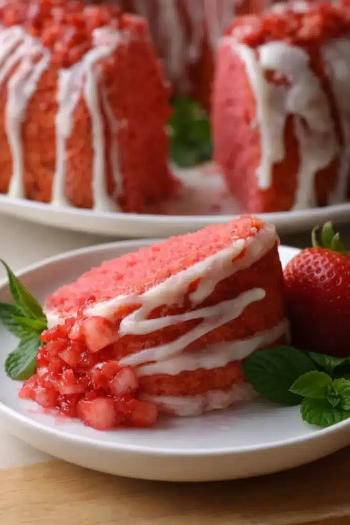 Strawberry Pound Cake – Moist & Easy Recipe 6 Slice of Strawberry Pound Cake with glaze and fresh strawberries