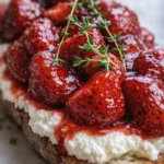 Roasted Strawberry Whipped Ricotta Toast That Feels Amazing 5 Roasted strawberry whipped ricotta toast on rustic bread with thyme