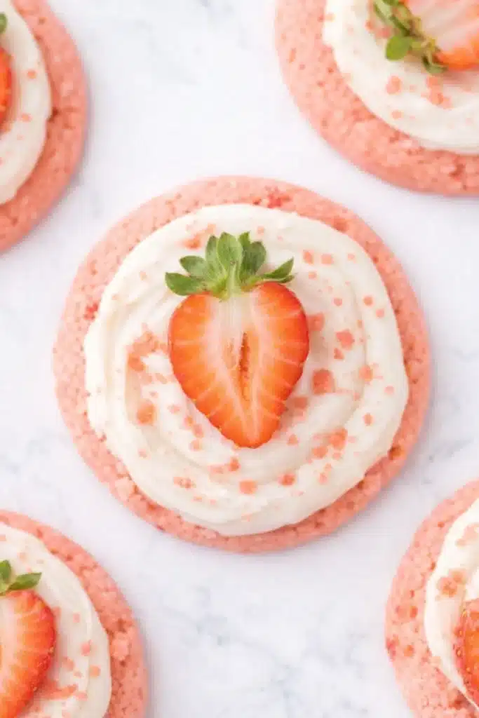 Strawberry Cheesecake Cookies Easy Amazing Treat 5 Strawberry Cheesecake Cookies with cream cheese frosting and fresh strawberry topping