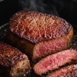Filet Mignon Air Fryer Easy Juicy Steak Guide 7 Juicy air fryer filet mignon with seared crust and tender pink center in skillet