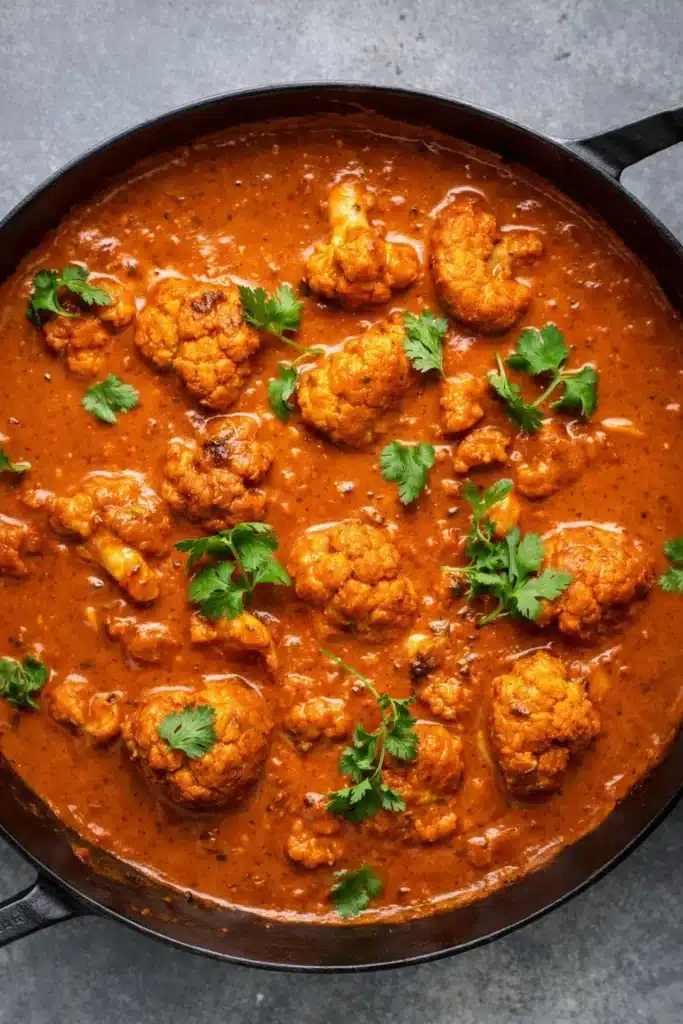 Butter Cauliflower Amazing Creamy Dinner Recipe 6 Butter cauliflower cooking in creamy tomato sauce in skillet